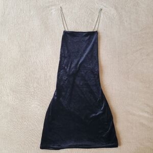 H&M Black Velvet Rhinestone Strap Detail Mini Dress Small